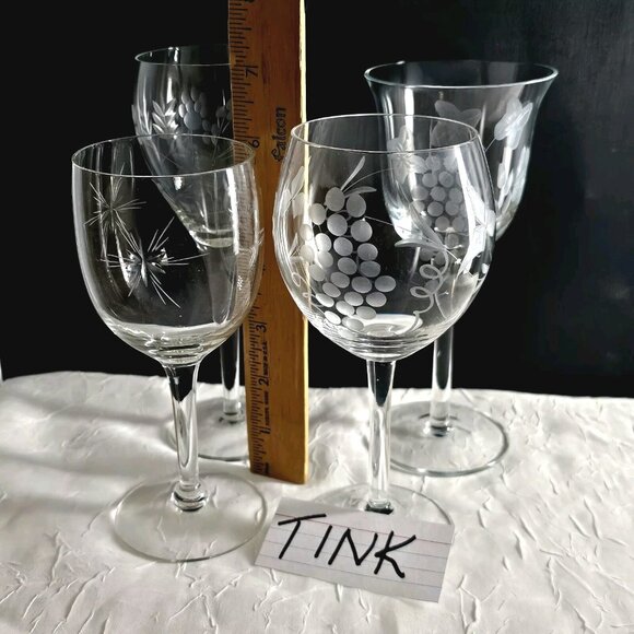 Mismatched Cordials Cocktail Glasses set/4 vtg mixed etched cut glassware party - Picture 10 of 10